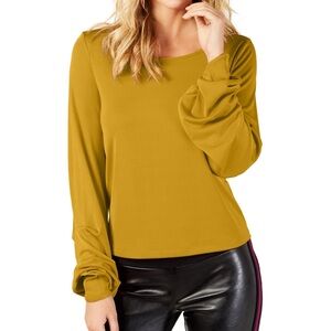 INC International Concepts Gold Fitted Blouse Balloon-Sleeve Size L • EUC